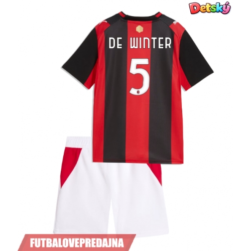 Lacne Dětský Futbalové dres AC Milan Koni De Winter #5 2026-27 Krátky Rukáv - Domáci (+ trenírky)